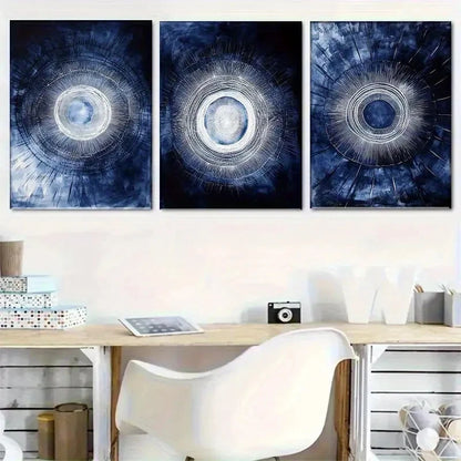 3pcs Wall Art Abstract Blue Circle Inspired Metal Print Ready to Hang Art