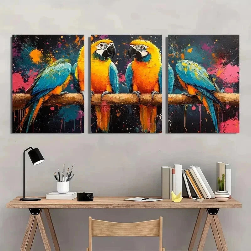 3pcs Colorful parrots Abstract Painting Wall Art Set Canvas Framed 50x70cm - High Quality Print 100% Australian Made Wall Canvas Ready to Hang - Bella Home Decor