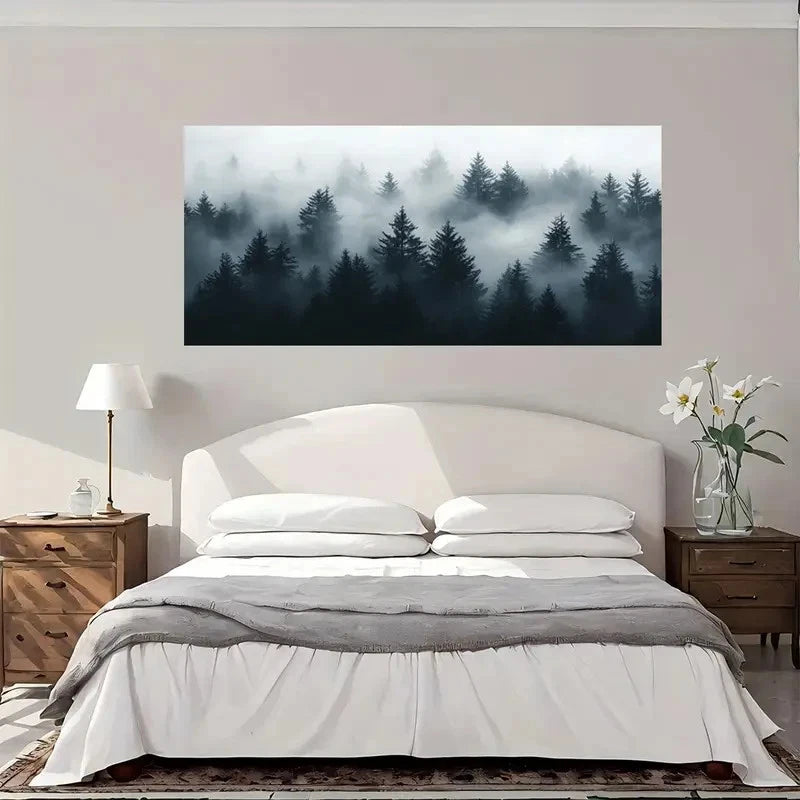 Misty Forest Landscape Wall Art Canvas Office Home Room Framed 120x60cm