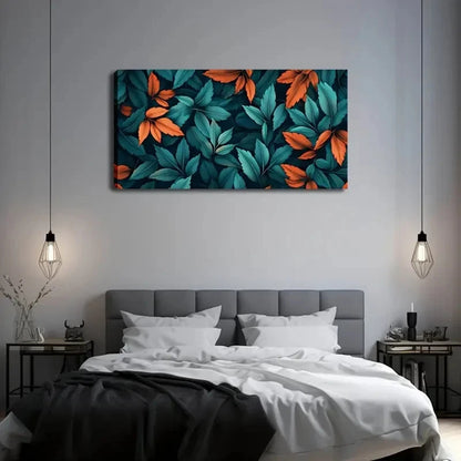 Vibrant Green & Orange Leaves Wall Art canvas office home room framed 120x60cm