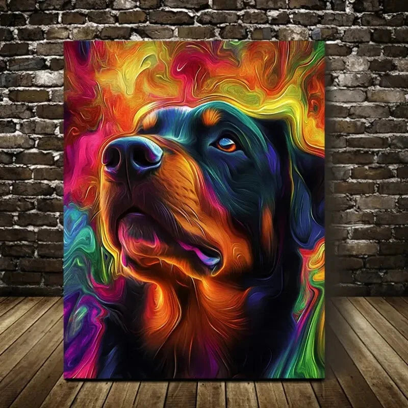 Beautiful Abstract Rottweiler Dog Vibrant Colorful 40x60cm Metal Print Ready to Hang - Bella Home Decor