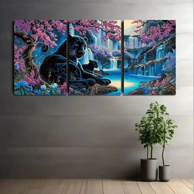 3pcs Black Panther Family Optical Illusion Style Metal Print Ready to Hang Art - Bella Home Decor