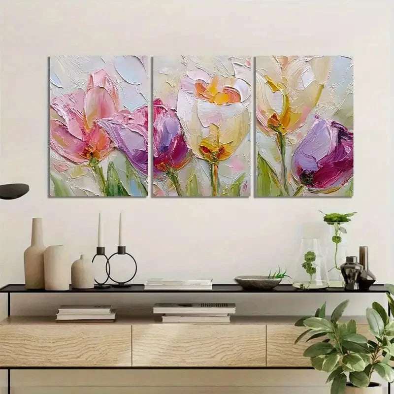 3pcs Abstract Colorful Poppy Floral Designs Metal Print Ready to Hang Art - Bella Home Decor