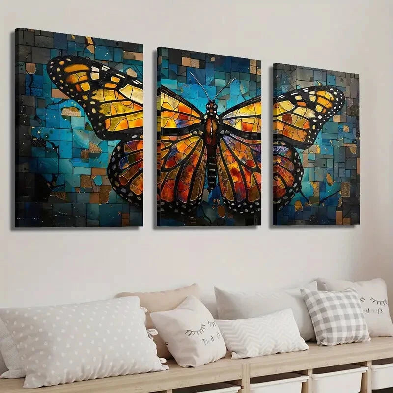 3pcs Vibrant Butterfly Abstract Colorful Perfect Wall Art Set Canvas Framed 40x60cm - High Quality Print 100% Australian Made Wall Canvas Ready to Hang