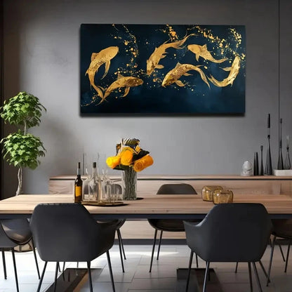 Abstract Fish Modern Golden Wall Art Canvas Office Home Room Framed 120x60cm