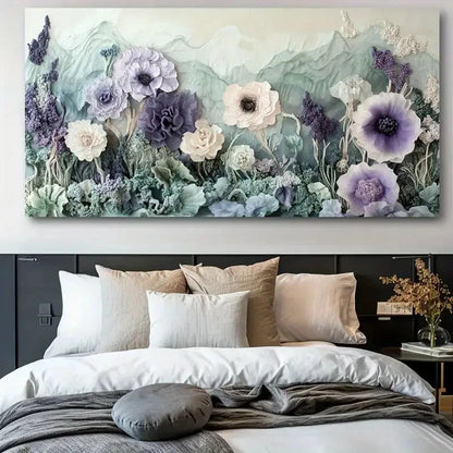 Realistic Purple Pink Floral Wall Art Canvas Office Home Room Framed 120x60cm