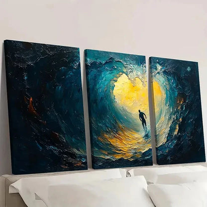 3pcs Blue & Golden Underwater Seascape ET Wall Art Set Canvas Unframed - High Quality Print 100% Australian Made Wall Canvas - Bella Home Decor