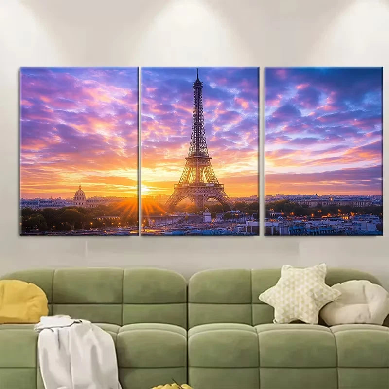 3pcs Heart of France with Elegant Paris Metal Print Ready to Hang Art