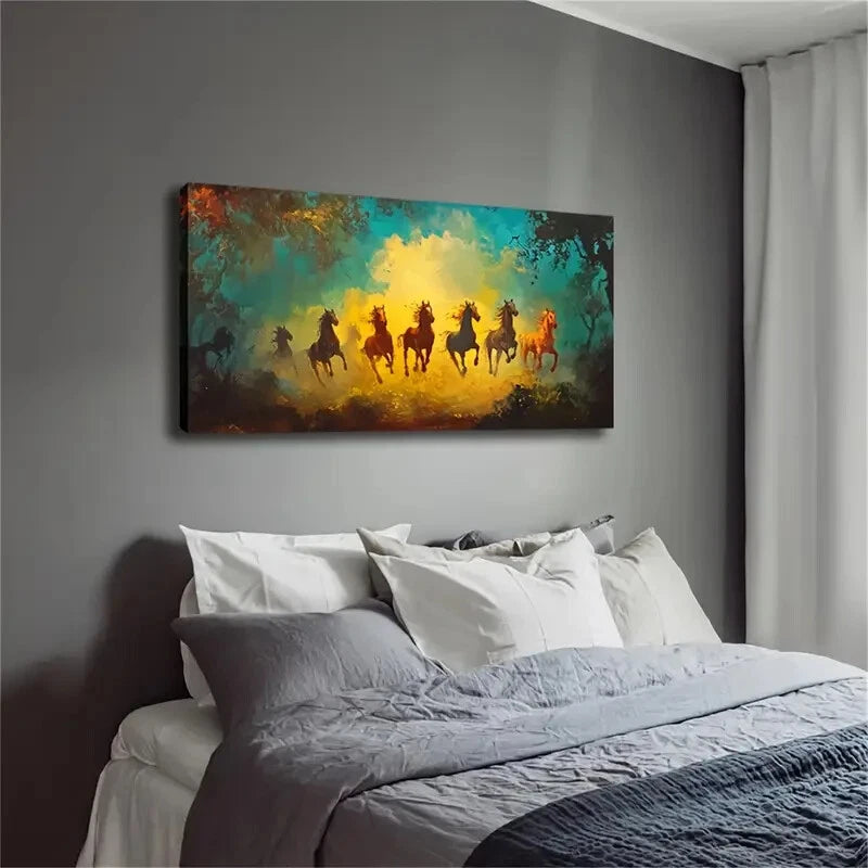 Realistic Galloping Horses Wall Art Canvas Office Home Room Framed 120x60cm - Bella Home Decor