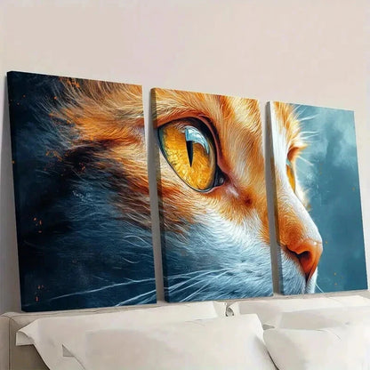 3pcs Orange & White Cat with Sparkling Eyes Wall Art Set Canvas Framed 40x60cm - High Quality Print 100% Australian Made Wall Canvas Ready to Hang - Bella Home Decor