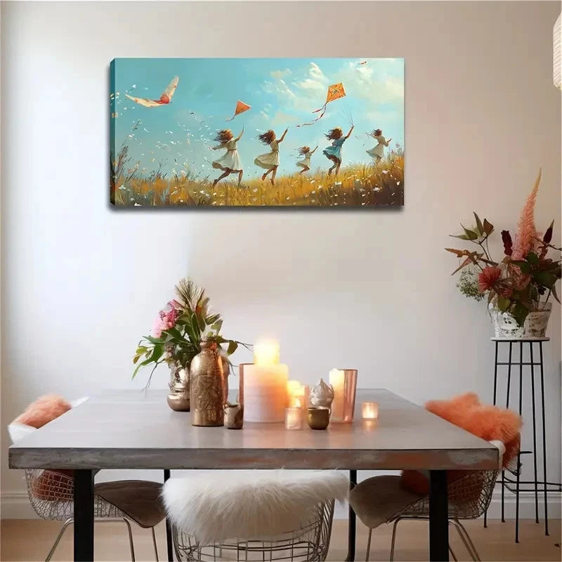 Turquoise & Orange Kite Décor Wall Art Canvas Office Home Room Framed 120x60cm