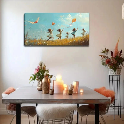 Turquoise & Orange Kite Décor Wall Art Canvas Office Home Room Framed 120x60cm