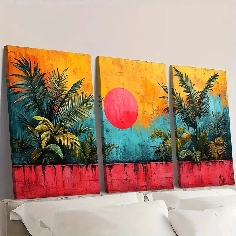 3pcs Leaves Abstract Shapes Illustration LA Wall Art Set Canvas Framed 40x60cm - High Quality Print 100% Australian Made Wall Canvas Ready to Hang - Bella Home Decor