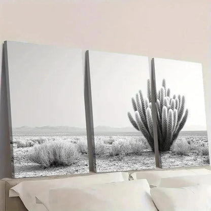 3pcs Black and White Cactus Southwest Desert U Wall Art Set Canvas Framed 60x90cm - High Quality Print 100% Australian Made Wall Canvas Ready to Hang - Bella Home Decor