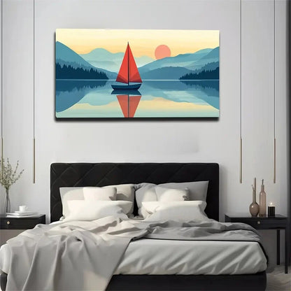 One Red Sailboat Still Floating Wall Art Canvas Office Home Room Framed 120x60cm - Bella Home Decor