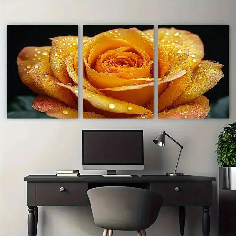3pcs Vibrant Yellow Rose Close Up Botanical Floral Metal Print Ready to Hang Art - Bella Home Decor