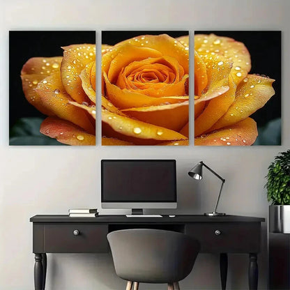 3pcs Vibrant Yellow Rose Close Up Botanical Floral Metal Print Ready to Hang Art - Bella Home Decor