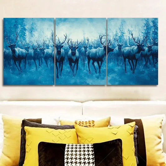 3pcs A herd of reindeer snow art Painting Wall Art Set Canvas Framed 40x60cm - High Quality Print 100% Australian Made Wall Canvas Ready to Hang