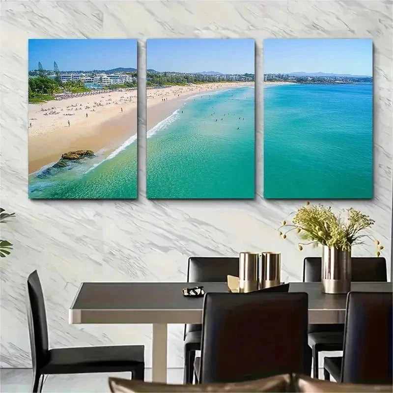 3pcs Vibrant Australia Poster Mooloolaba Perfect Wall Art Set Canvas Framed 50x70cm - High Quality Print 100% Australian Made Wall Canvas Ready to Hang