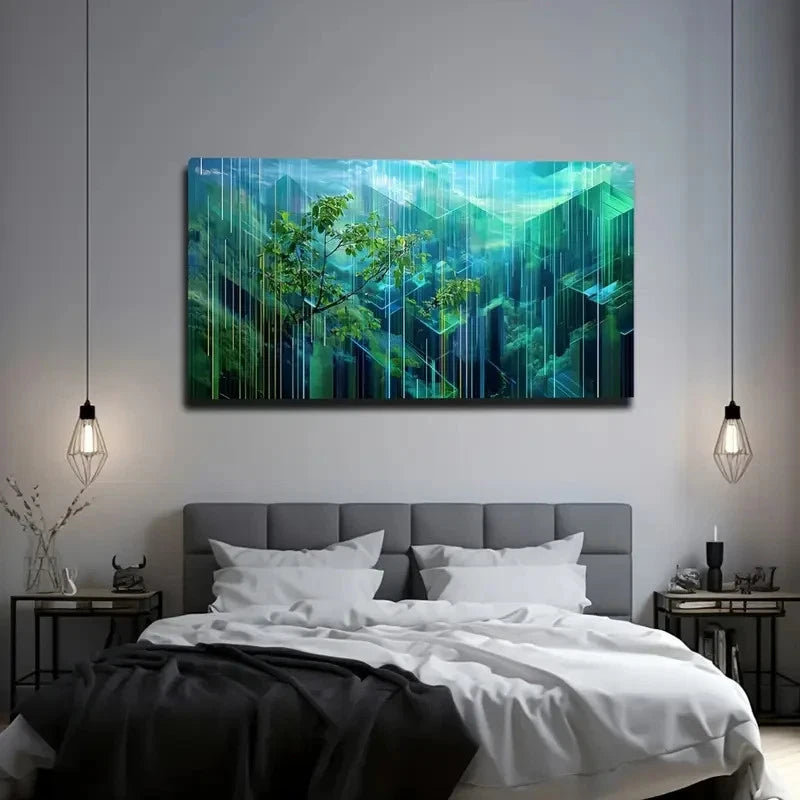 Abstract Green Tree Décor Wall Art Canvas Office Home Room Framed 120x60cm - Bella Home Decor