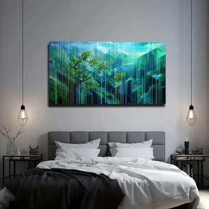 Abstract Green Tree Décor Wall Art Canvas Office Home Room Framed 120x60cm - Bella Home Decor