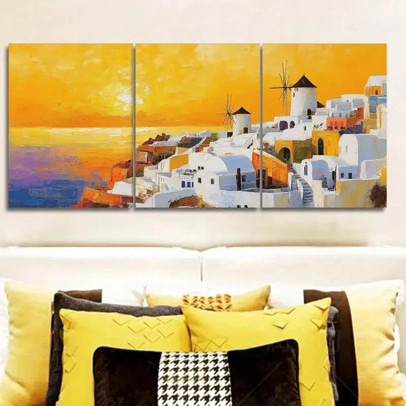 3pcs Beautiful Santorini Painting Metal Print Ready to Hang Art - Bella Home Decor