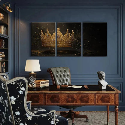 3pcs Golden Crown Jewels Royal Luxury Metal Print Ready to Hang Art - Bella Home Decor