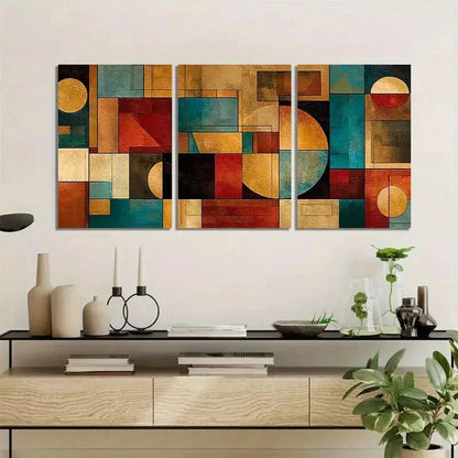 3pcs Geometric Earthy Tones Shapes Poster Metal Print Ready to Hang Art - Bella Home Decor