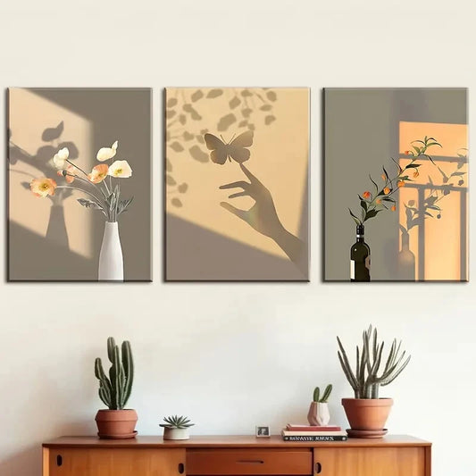 3pcs , Featuring Beautiful Floral And Sunny Plant Metal Print Ready to Hang Art