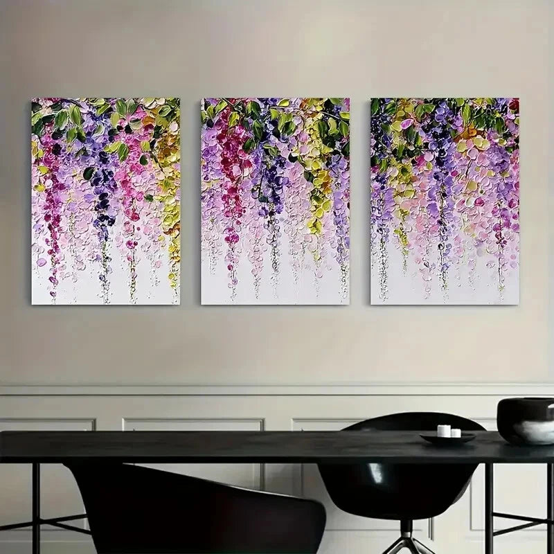 3pcs Rustic Wisteria & Twisting Vines Metal Print Ready to Hang Art - Bella Home Decor