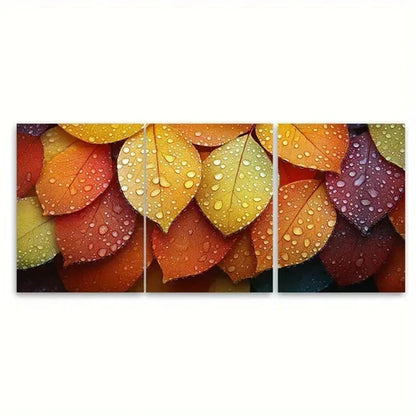 3pcs Dew Covered Leaves Wall Art Set Canvas Unframed – High Quality Print 100% Australian Made Wall Canvas - Bella Home Decor