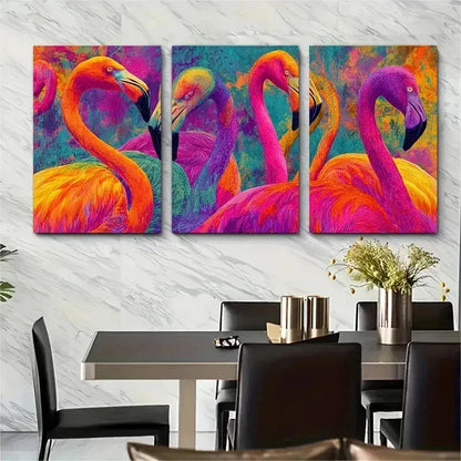 3pcs Vibrant Flamingo Abstract Tropical Perfect Wall Art Set Canvas Framed 50x70cm - High Quality Print 100% Australian Made Wall Canvas Ready to Hang