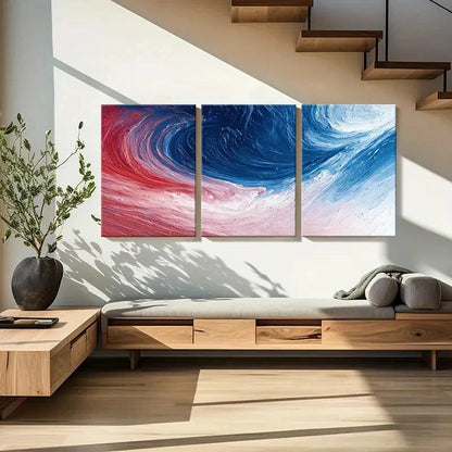 3pcs Abstract Swirl Art Blue Red Waves Modern Metal Print Ready to Hang Art - Bella Home Decor