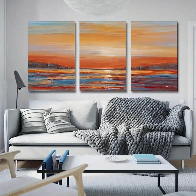 3pcs Colorful Ocean Sunset Abstract Beach Metal Print Ready to Hang Art - Bella Home Decor