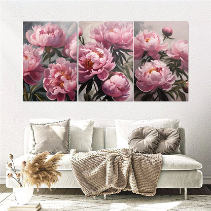 3pcs Pink Peonies Botanical Wall Art Set Canvas Framed 50x70cm – High Quality Print, 100% Australian Made Wall Canvas, Ready to Hang