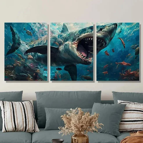 3pcs Great White Shark Canvas Animal Wall Art Set Canvas Unframed - High Quality Print 100% Australian Made Wall Canvas