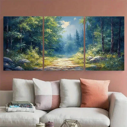 3pcs Green Forest Landscape with Pathway Metal Print Ready to Hang Art - Bella Home Decor