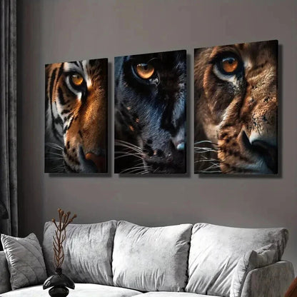 3pcs Close Up of Tiger Panther and Lion Eyes Wall Art Set Canvas Framed 60x90cm - High Quality Print 100% Australian Made Wall Canvas Ready to Hang