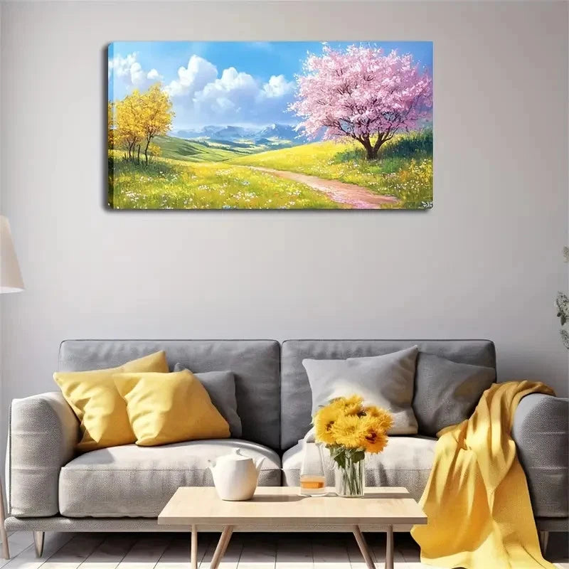 Sunlit Summer Landscape Deco Wall Art Canvas Office Home Room Framed 120x60cm