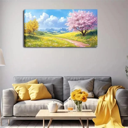 Sunlit Summer Landscape Deco Wall Art Canvas Office Home Room Framed 120x60cm