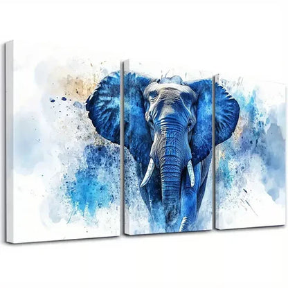 3pcs Majestic Watercolor Textured Blue Elephant Art Set Canvas Unframed - High Quality Print 100% Australian Made Wall Canvas