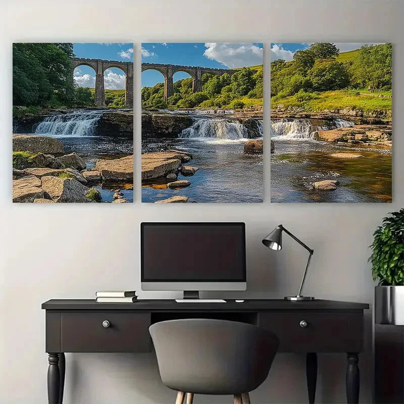 3pcs Yorkshire Dales National Park Aysgarth Falls Metal Print Ready to Hang Art - Bella Home Decor