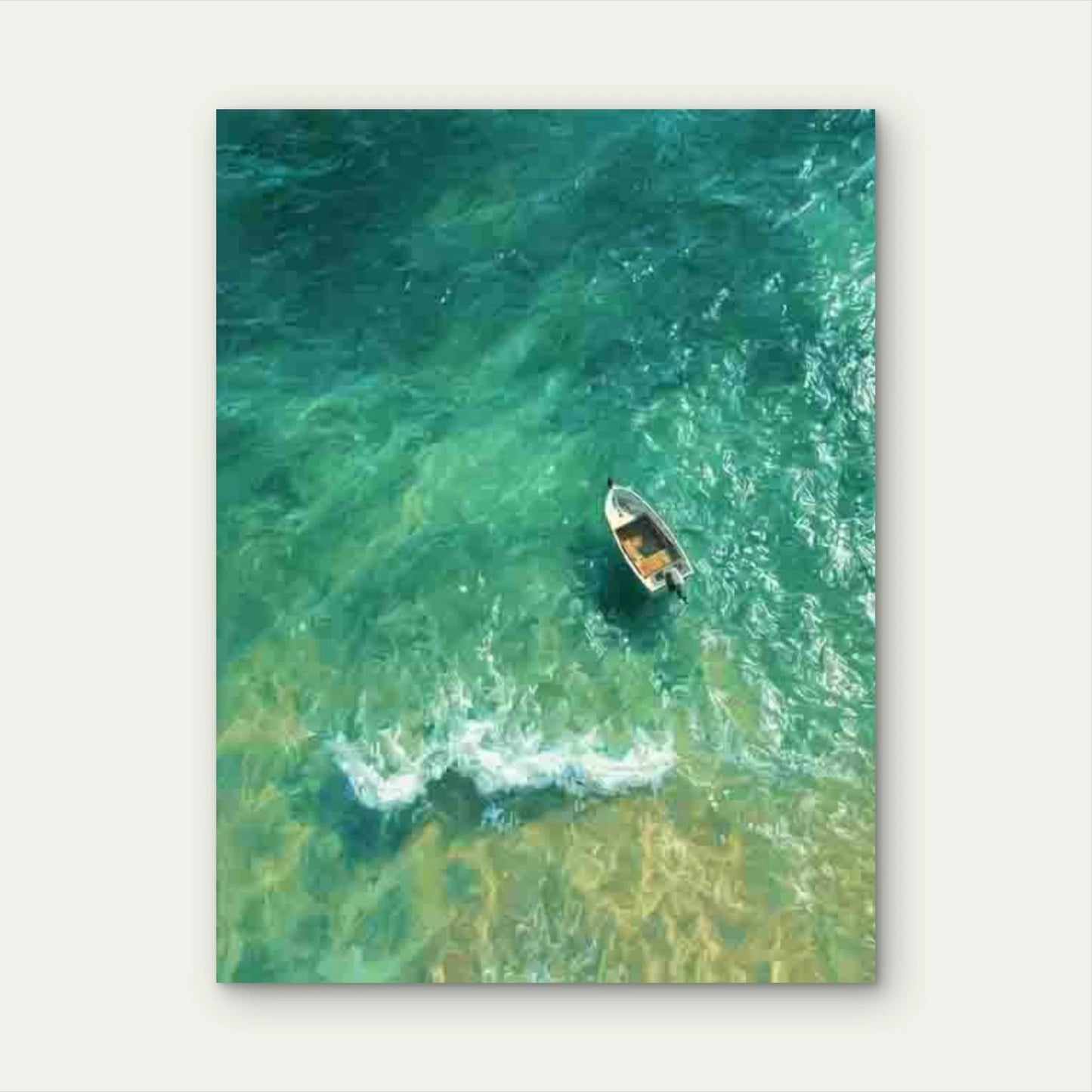 Aerial View of a Motorboat In Sea 40x60cm Metal Print Ready to Hang