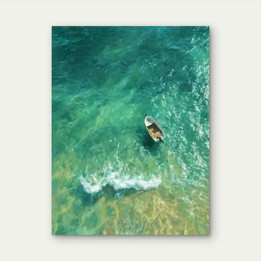 Aerial View of a Motorboat In Sea 40x60cm Metal Print Ready to Hang