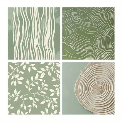 4pcs Green & White Geometric & Floral Designs Wall Art Canvas Framed