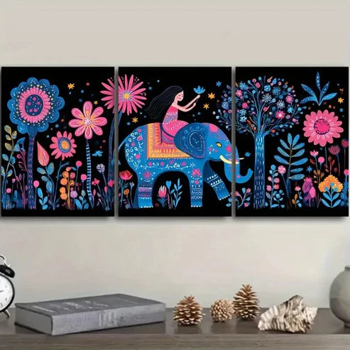 3pcs Elephant and Baby, Luxurious Wall Art Set Canvas Unframed - High Quality Print 100% Australian Made Wall Canvas