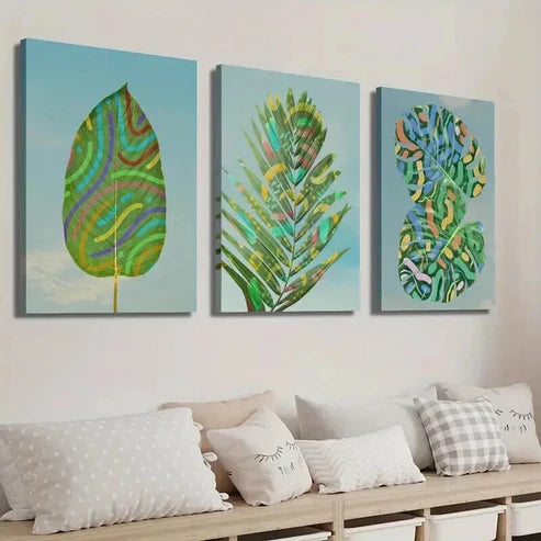 3pcs Tropical Monstera and Palm Leaves Wall Art Set Canvas Unframed - High Quality Print 100% Australian Made Wall Canvas