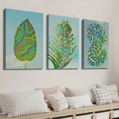 3pcs Tropical Monstera and Palm Leaves Wall Art Set Canvas Unframed - High Quality Print 100% Australian Made Wall Canvas