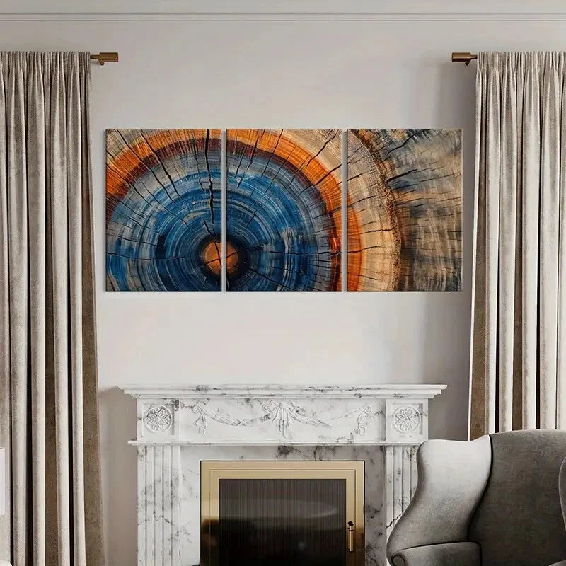 3pcs Wooden Texture Growth Rings Natural Beauty Metal Print Ready to Hang Art - Bella Home Decor