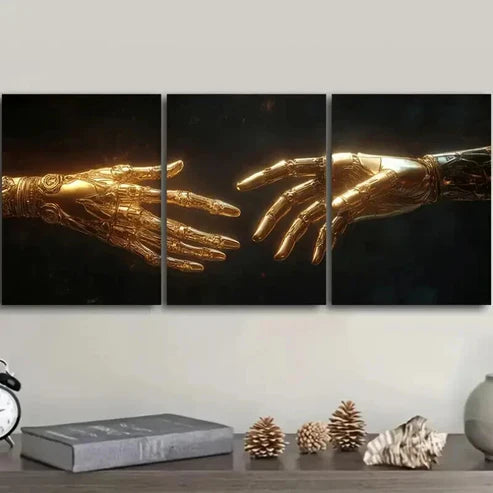 3pcs Mechanical Golden Hand Decoration Wall Art Canvas Unframed - High Quality Print 100% Australian Made Wall Canvas